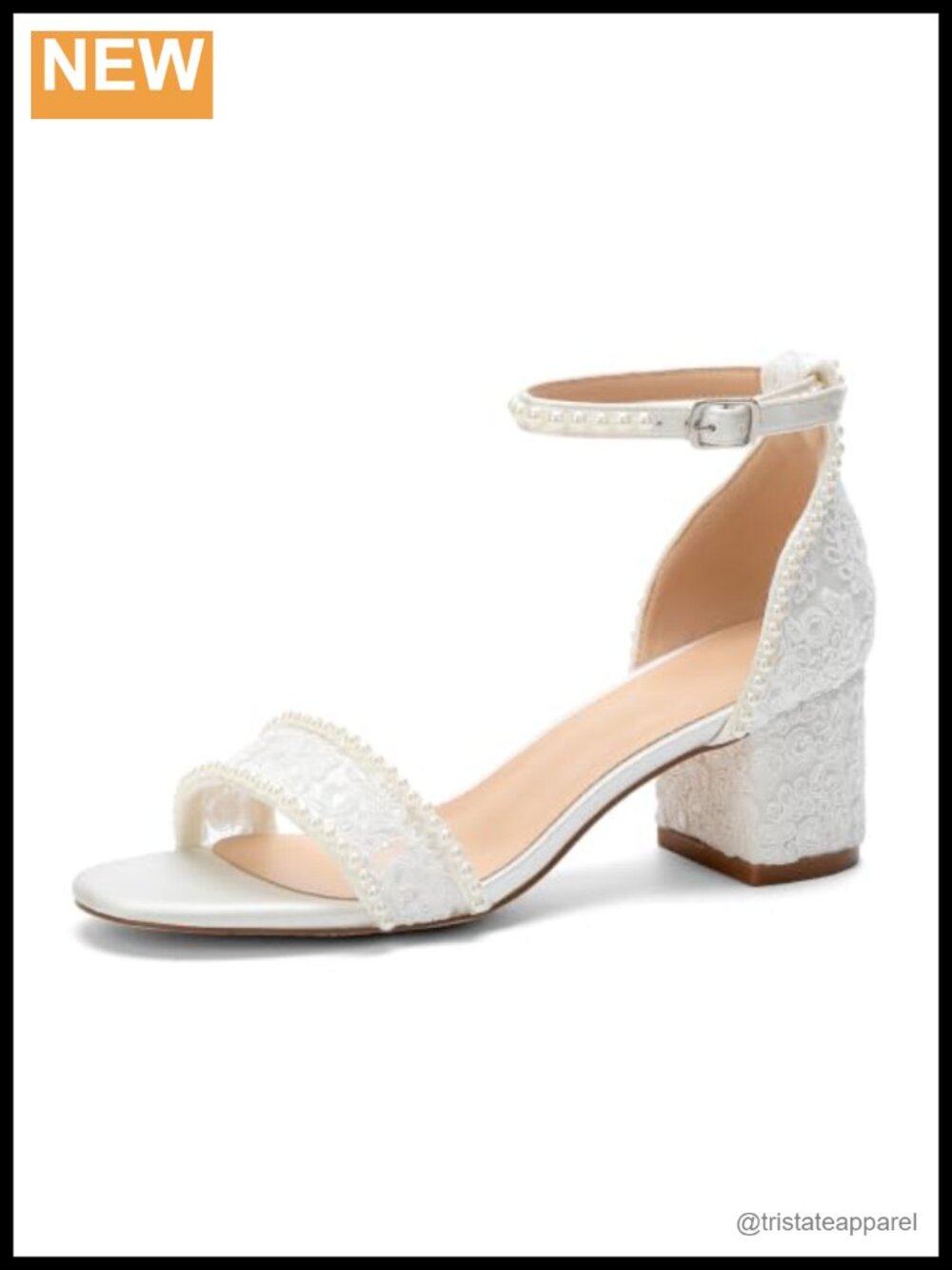 Lace Wedding Shoes Open Toe Pearl Bridal Block Heel Sandals